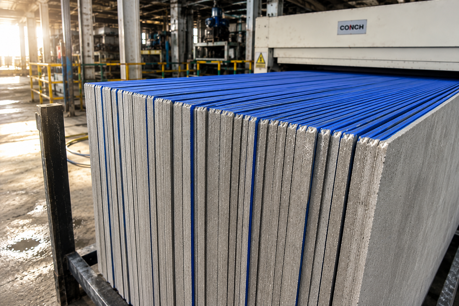 Panele gips fiber-çimento në linjë prodhimi